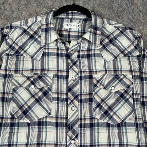 Tecovas Brushed Cotton Pearl Snap Button Up Multi Plaid Casual Western Shirt - M - Picture 4 of 16